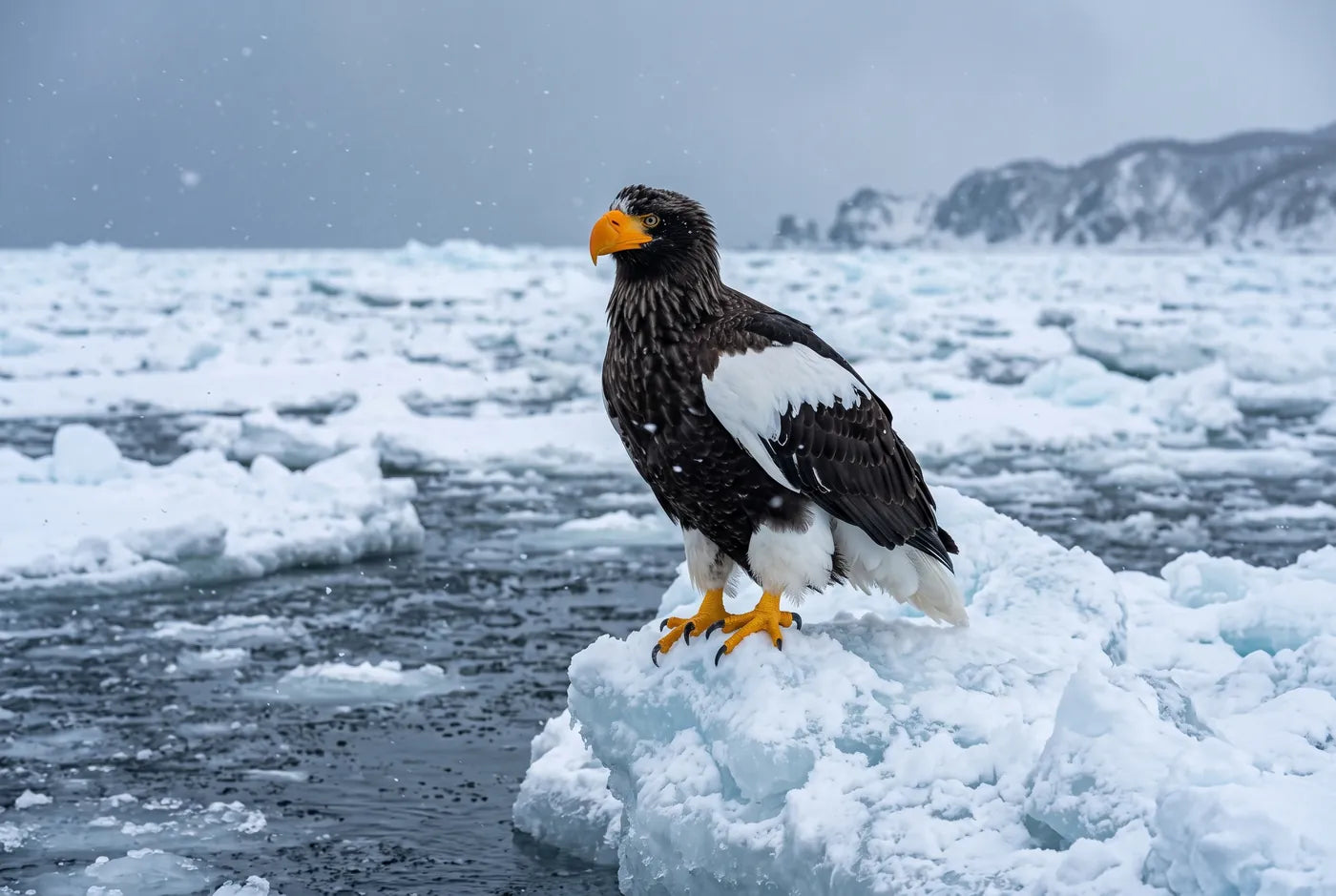 Steller’s sea eagle on drifting sea ice