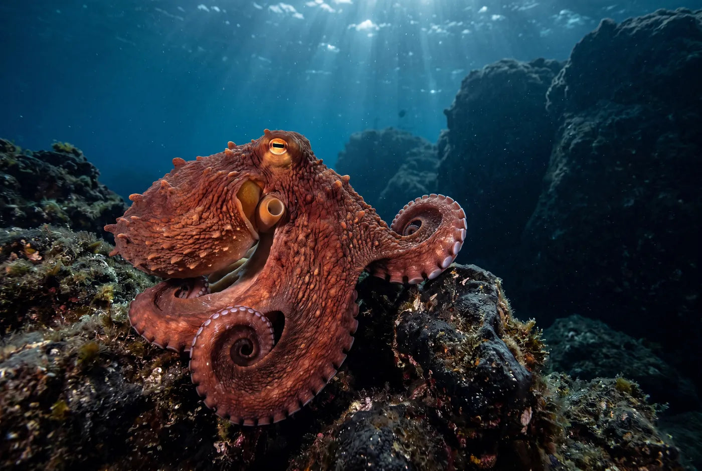 Common octopus on a rocky reef